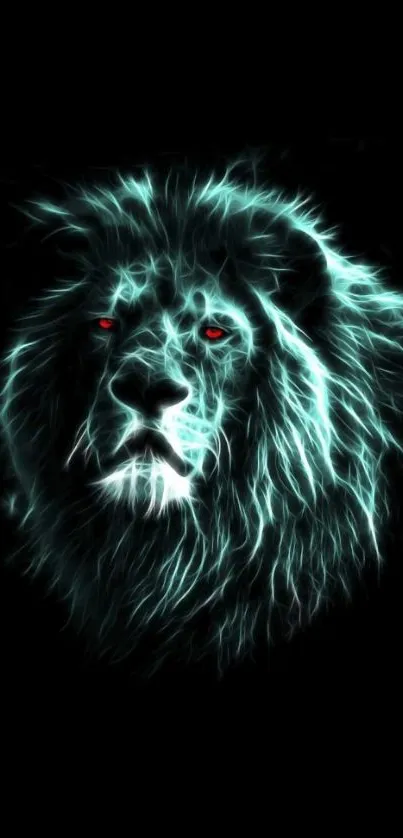 Neon lion artwork with glowing effects.