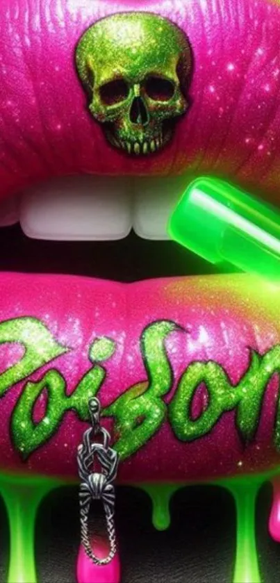 Neon lips with skull and 'Poison' text art.