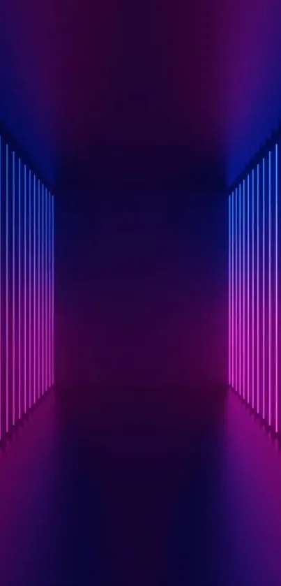 Futuristic neon tunnel with vibrant purple lights.