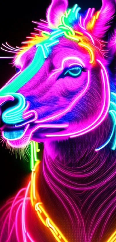 Neon llama art with bright colors and dynamic design.