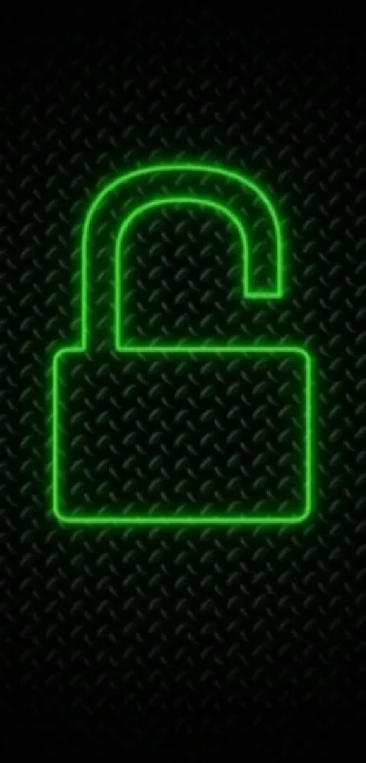 Vibrant neon green unlocked padlock on a textured black background wallpaper.