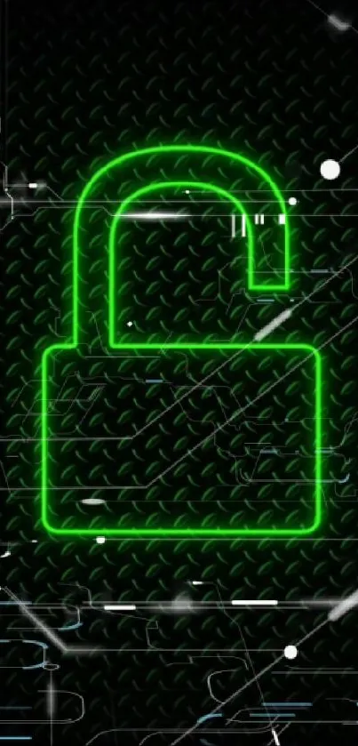 Neon green lock mobile wallpaper with tech aesthetic.