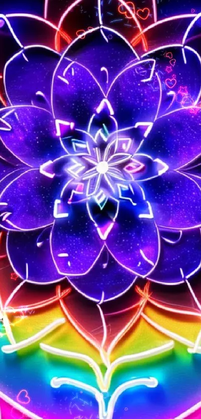 Neon lotus flower with galaxy pattern.