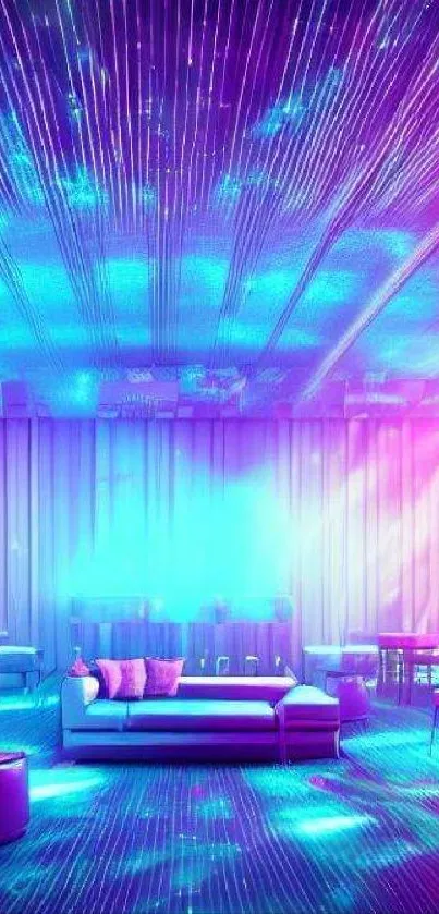 Vibrant neon lounge wallpaper with pink and blue hues, ideal for nightlife lovers.