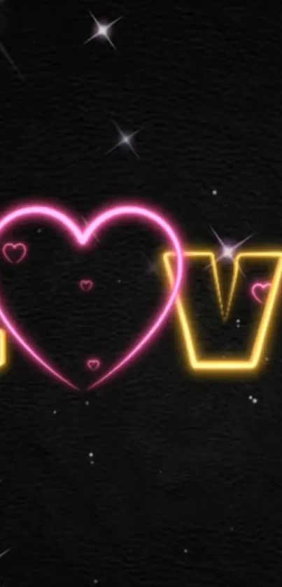 Neon heart love design on a black background wallpaper