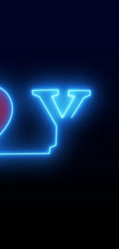 Neon love heart with glowing Y against a black background.