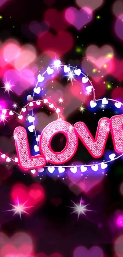 Vibrant neon love heart wallpaper with glowing colors.