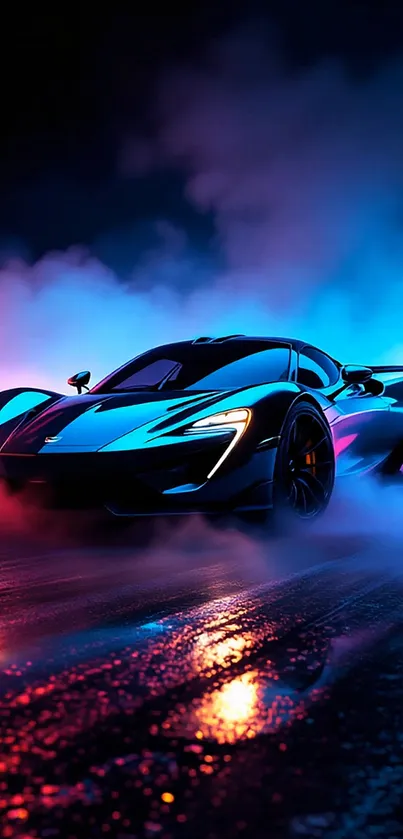 Neon Luxurious Car Standing In Smoke Live Wallpaper