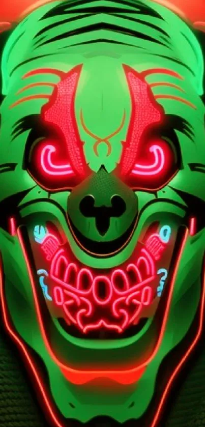 Vibrant neon mask wallpaper with glowing abstract artistry and intricate details.