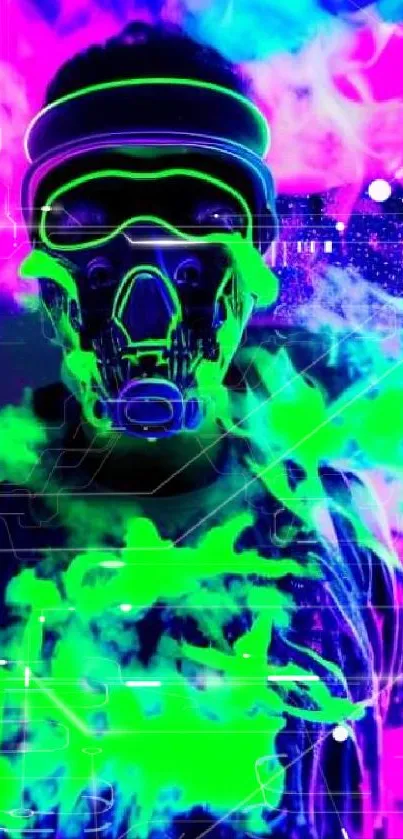 Neon mask glowing in vibrant colors, digital art wallpaper.