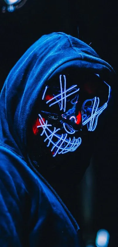 Dark neon mask wallpaper, cyber aesthetic.