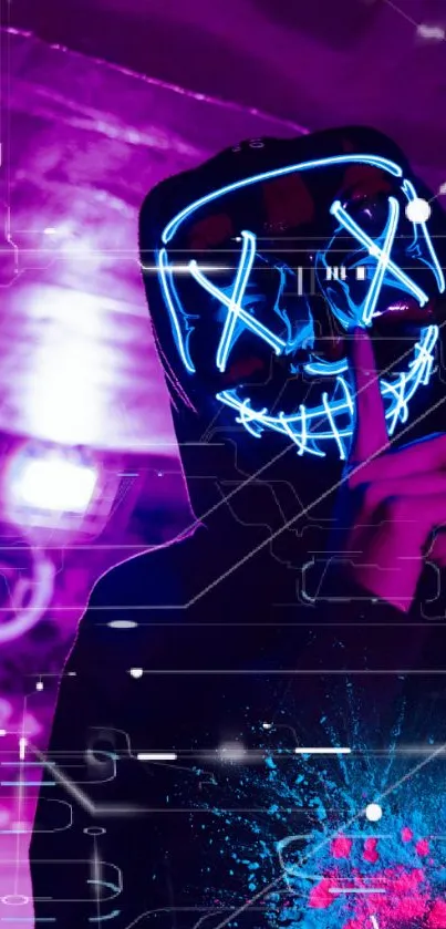 Futuristic neon mask digital art wallpaper.