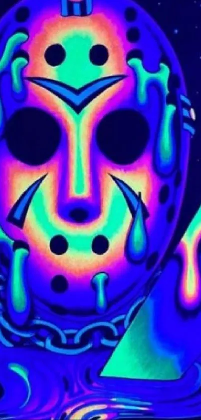 Vivid neon mask wallpaper with vibrant colors and artistic design.