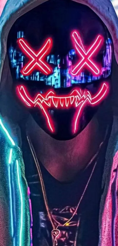 Neon mask with vibrant urban art in a cyber aesthetic style.