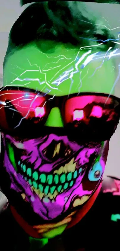 Neon masked face with electric hues wallpaper.