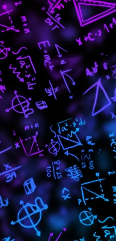 Neon math symbols on dark mobile wallpaper.