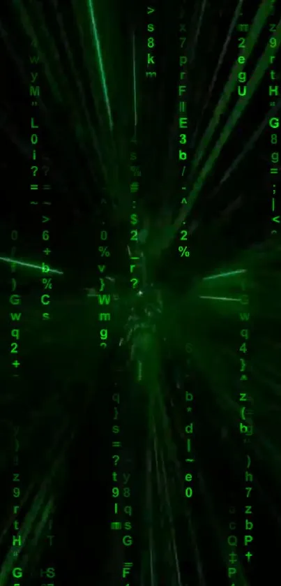 Neon green Matrix code vortex wallpaper for mobile.