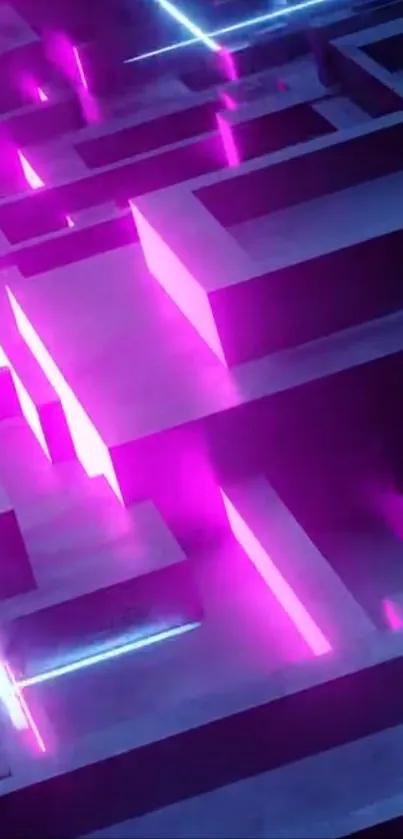 Neon maze with pink and blue glowing abstract design.