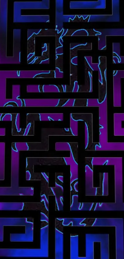 Neon maze dragon wallpaper with purple and blue hues.