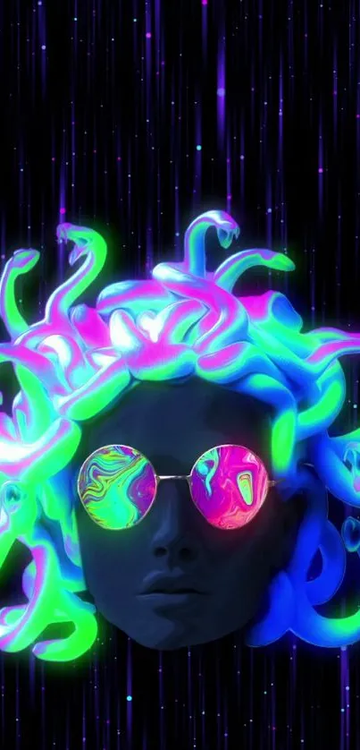 Neon Medusa with psychedelic colors and surreal design in a mobile wallpaper.