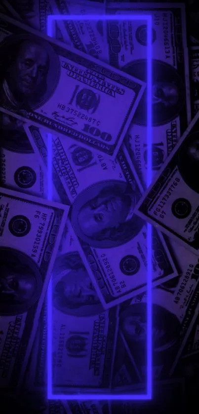 Purple neon glow on dollar bills wallpaper.