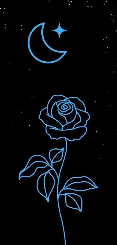 Neon rose with moon and starry sky wallpaper.