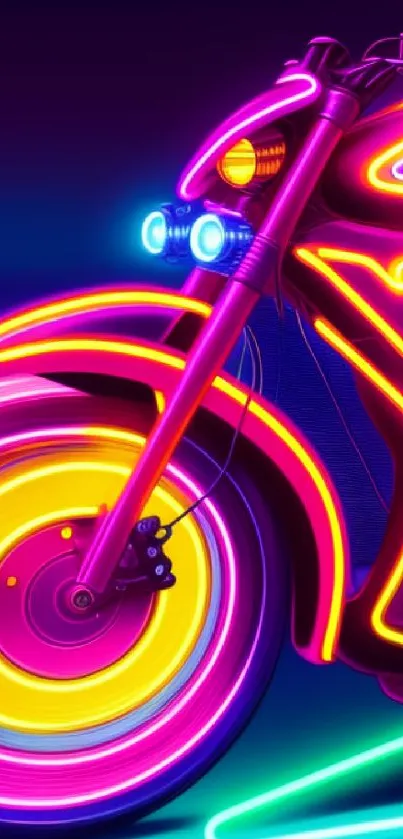 Neon motorcycle design with vibrant colors.