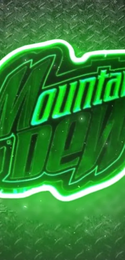 Neon Mountain Dew logo with green glow.