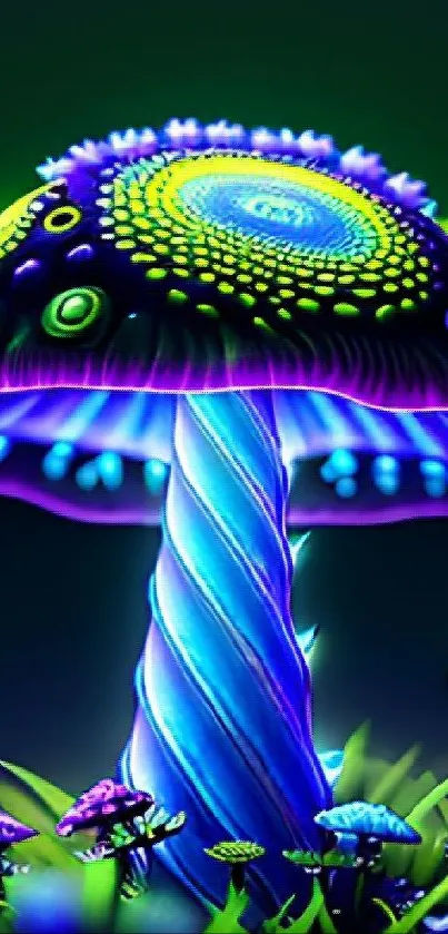 Neon fantasy mushroom wallpaper with vibrant colors and glowing details.