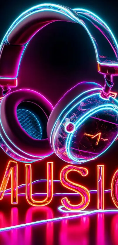 Neon headphones with glowing music sign wallpaper.