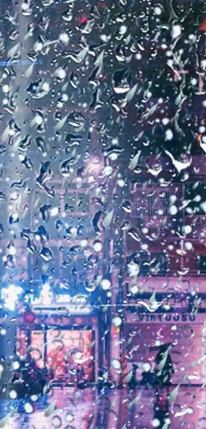 Rainy neon city street at night, vibrant lights reflecting on wet pavement.