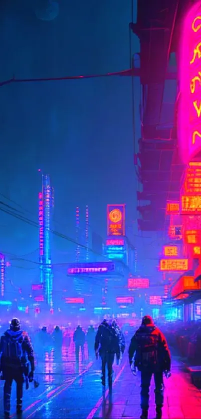 Neon-lit futuristic city street wallpaper for mobile.