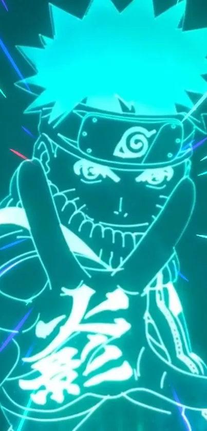 Neon blue anime ninja with dynamic pose wallpaper.