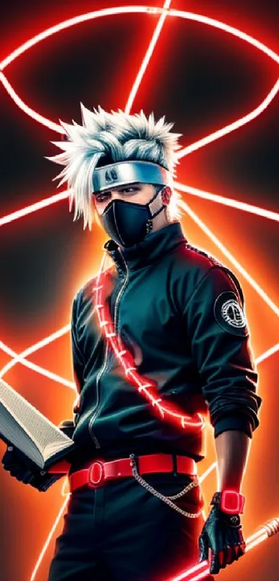 Dynamic neon ninja design with vibrant lights for phone wallpaper.