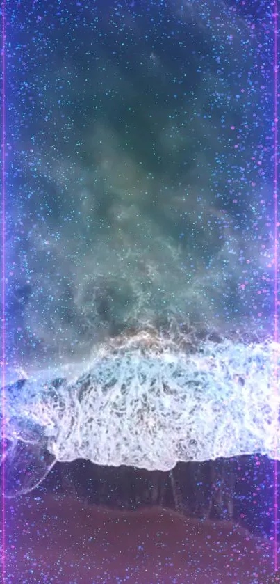 Neon ocean dream wallpaper with cosmic waves and electric blue highlights.