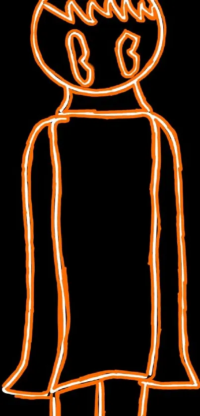 Neon orange outline of an abstract figure on black background.