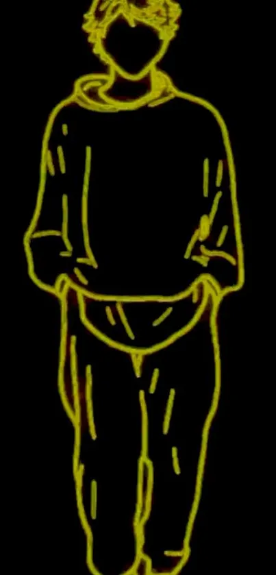 Neon outline of a casually dressed figure on a black background.