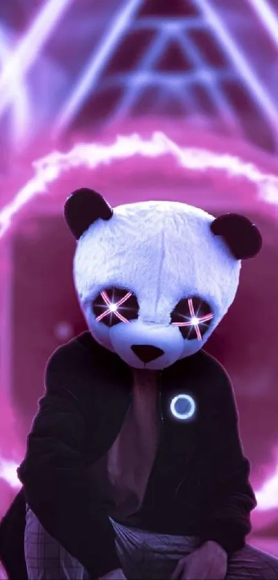 Neon panda cyberpunk wallpaper with purple glow.