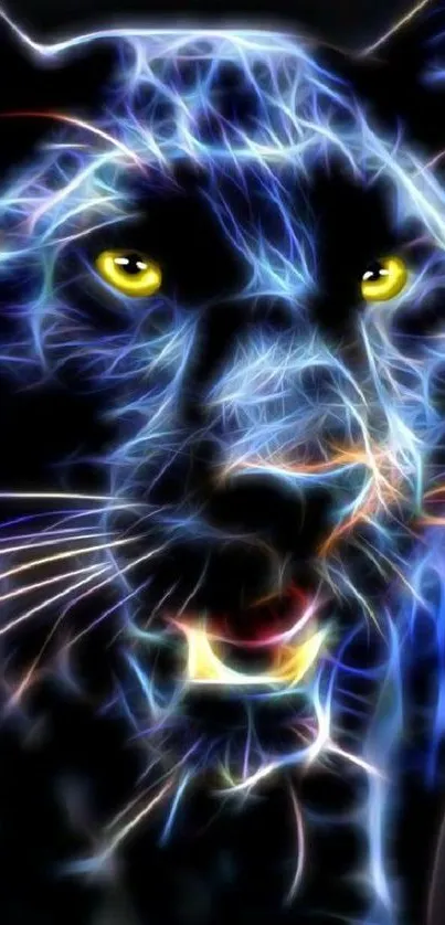 Vivid neon panther art with electric colors on a dark background.