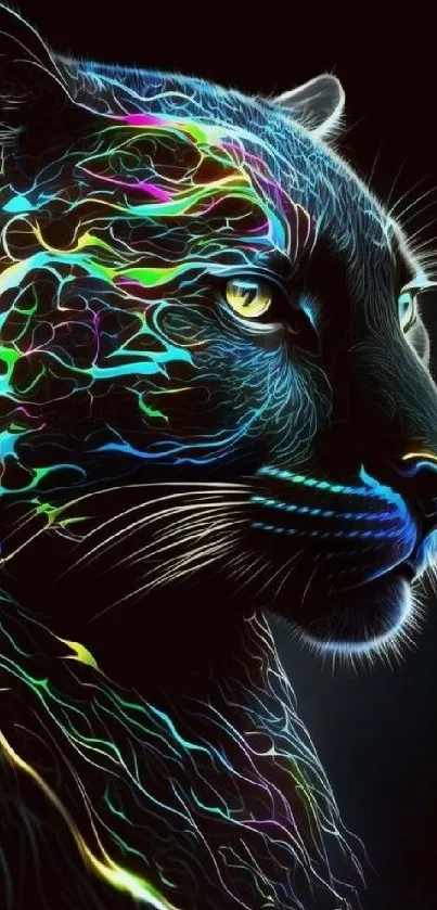 Neon panther illustration with vibrant colors and dynamic lighting effects.