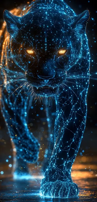 Neon digital art of a panther with vibrant colors