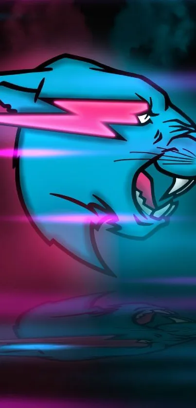 Neon panther with pink and cyan tones in digital art wallpaper.