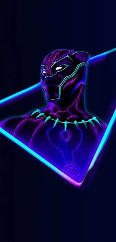 Neon panther in triangle against dark blue background.