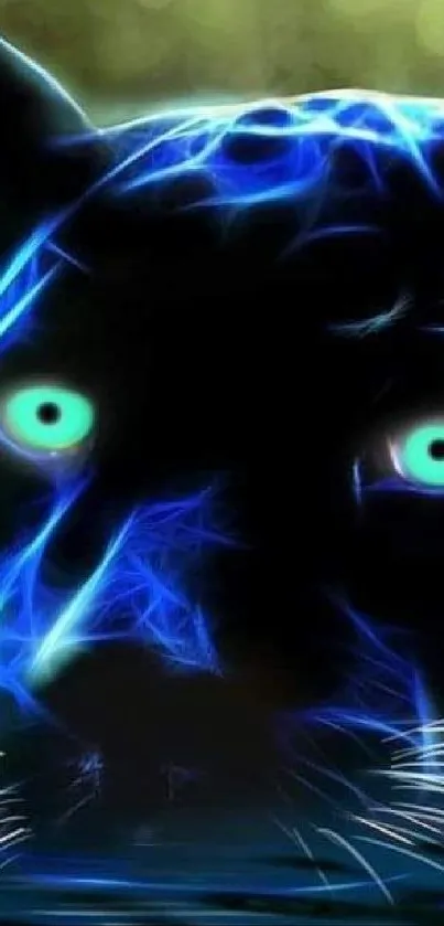 Neon blue panther with glowing eyes in digital art style.