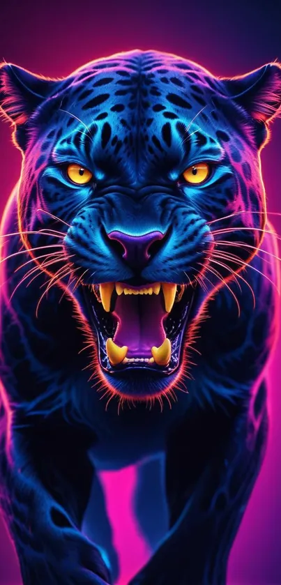 Neon panther with vibrant colors on black background.