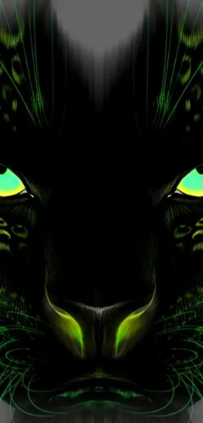 Neon green panther design with glowing eyes on a mobile wallpaper.