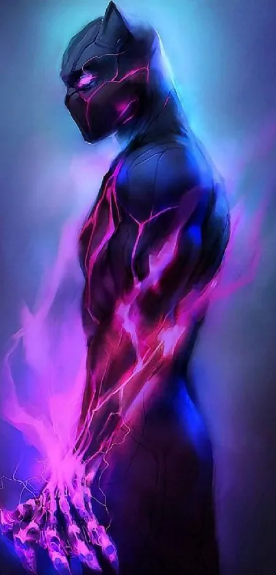 Neon panther with purple and blue aura in artwork wallpaper.