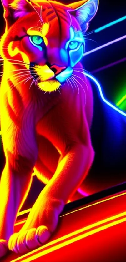 A vibrant neon panther design with glowing lines and bright colors.