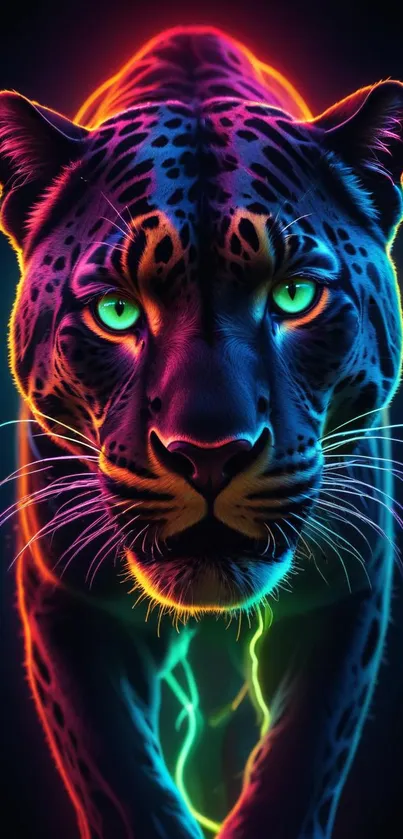 Vibrant neon panther with glowing colors.