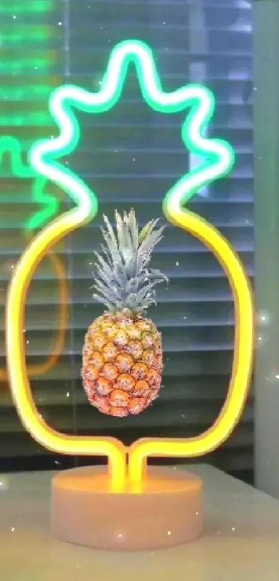 Neon pineapple lamp wallpaper with glowing tropical vibe.